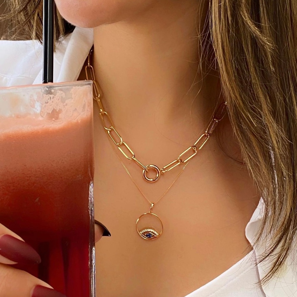 LAST ONE Evil Eye Necklace 18k Gold Color with Black Zircon Luxury Jewelry - Picture 3 of 8